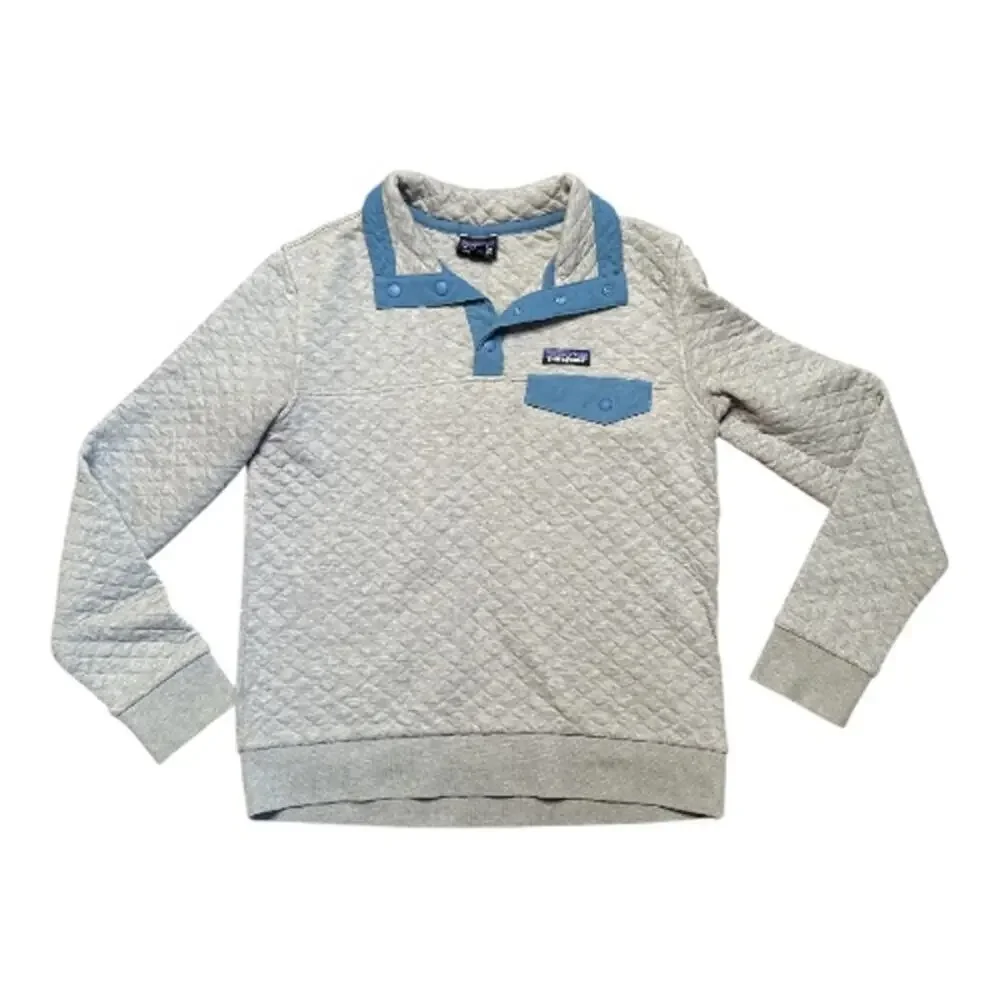 Patagonia Grey Blue Quilted Pullover Sweater Top Size S